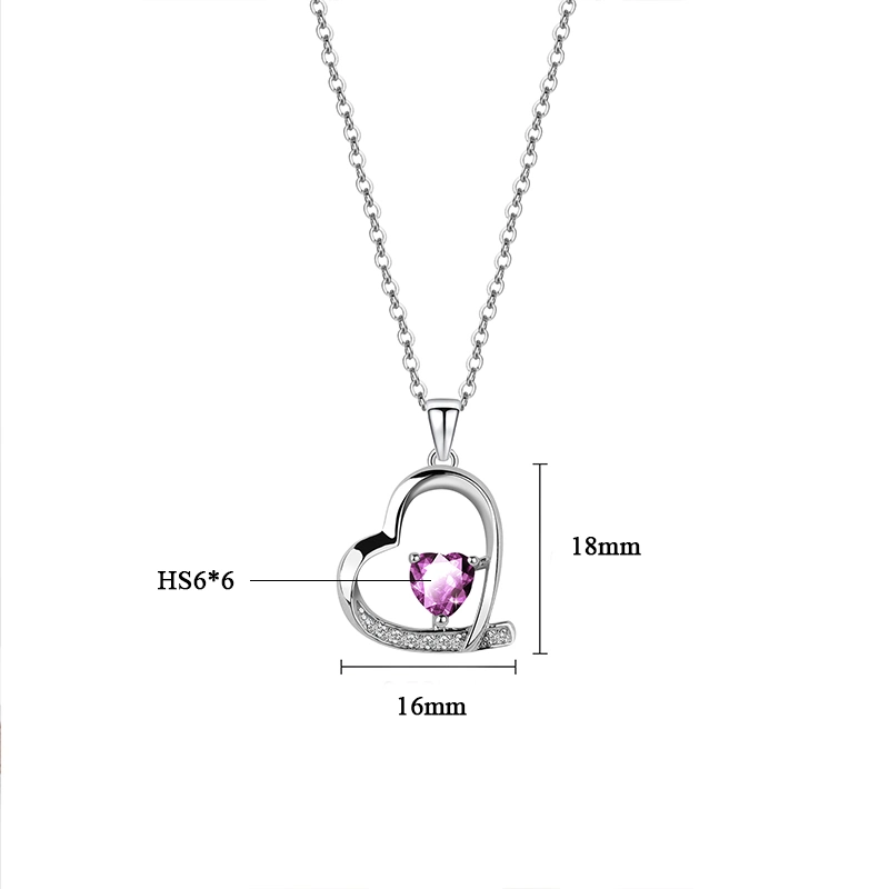 Wholesale Jewelry Charming Woman Silver Irregular Heart Pendant with Amethyst CZ for Anniversary/Birthday Gift