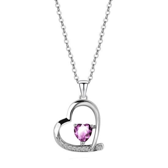 Großhandel Schmuck Charmante Frau Silber unregelmäßiger Herzanhänger mit Amethyst CZ als Jubiläums-/Geburtstagsgeschenk