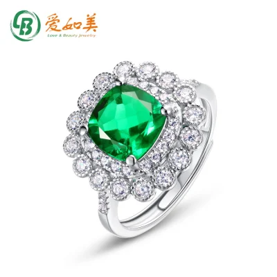 2023 Vintage Cultivating Emerald 2 Karat Ringe Quadratischer Sterling Silber Lab Grown Smaragd Smaragd im Kissenschliff für Ring